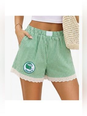Philadelphia Eagles Green Striped Women's Shorts with Lace Trim